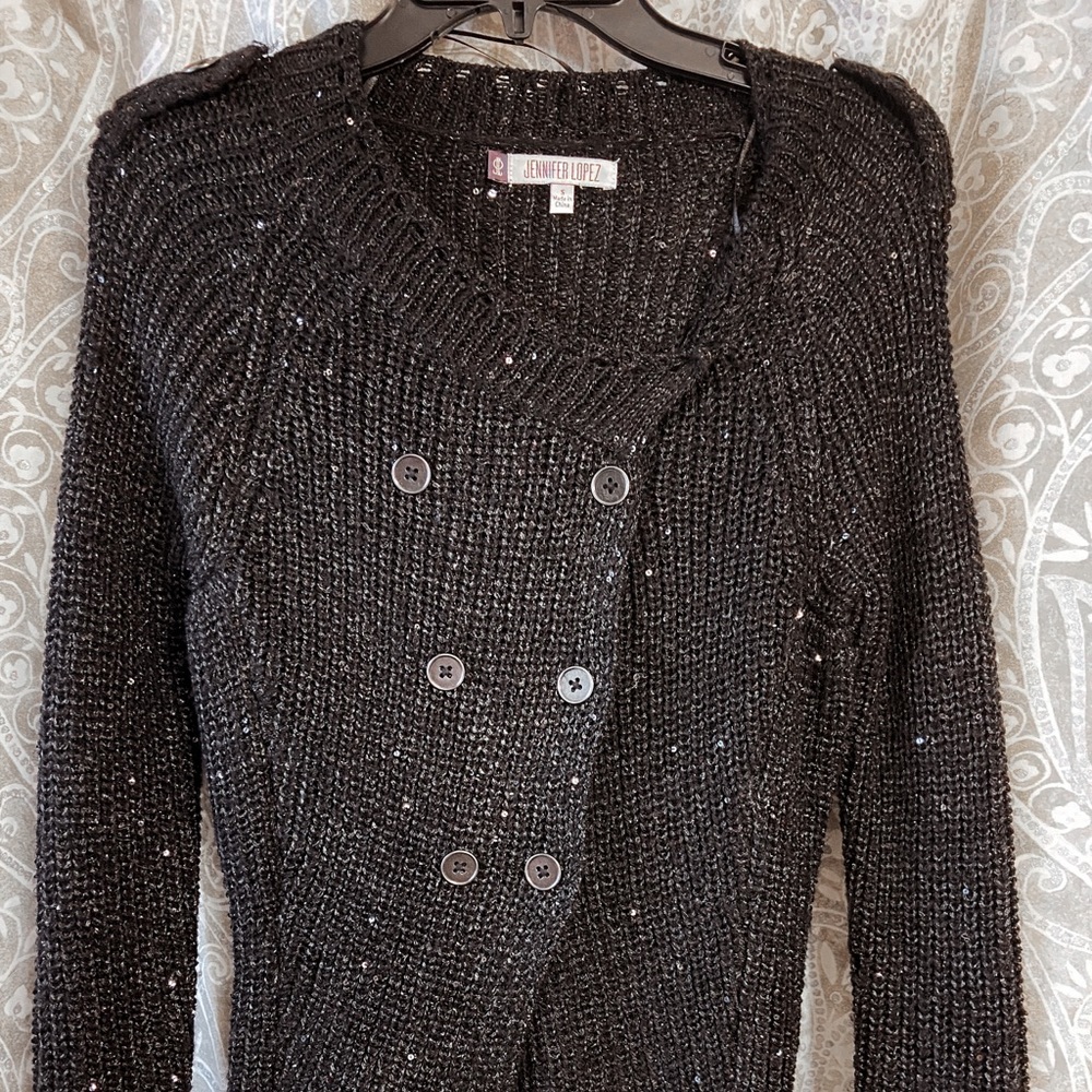 Black Sparkle Knit Button Sweater
